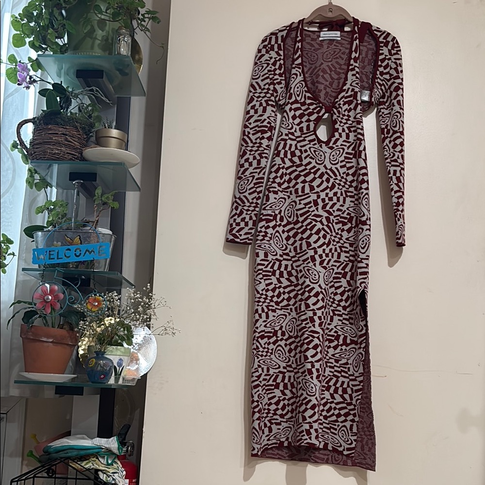 Urban Outfitters Brown and Cream Long Sleeve Wrap Dress